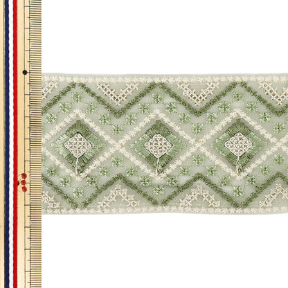【数量5から】 手芸ブレード 『2026インド刺繍ブレード 約6.5cm幅 グリーン 48604B』