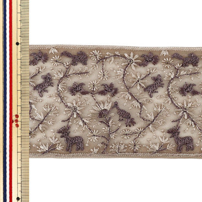 【数量5から】 手芸ブレード 『2026インド刺繍ブレード 約7.5cm幅 ブラウン M-5185C』