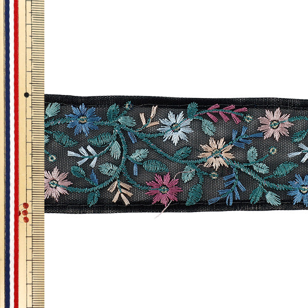 【数量5から】 手芸ブレード 『2026インド刺繍ブレード 約5cm幅 ブラック×グリーン M-5193J』