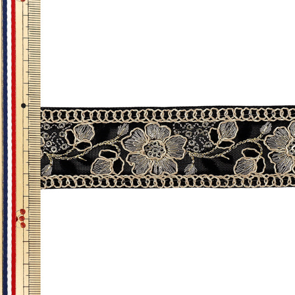 【数量5から】 手芸ブレード 『2026インド刺繍ブレード 約3.5cm幅 ブラック M-5074A』