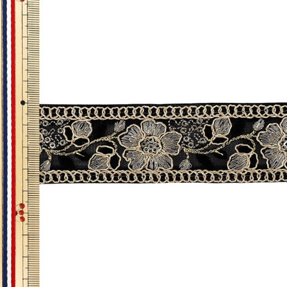 【数量5から】 手芸ブレード 『2026インド刺繍ブレード 約3.5cm幅 ブラック M-5074A』