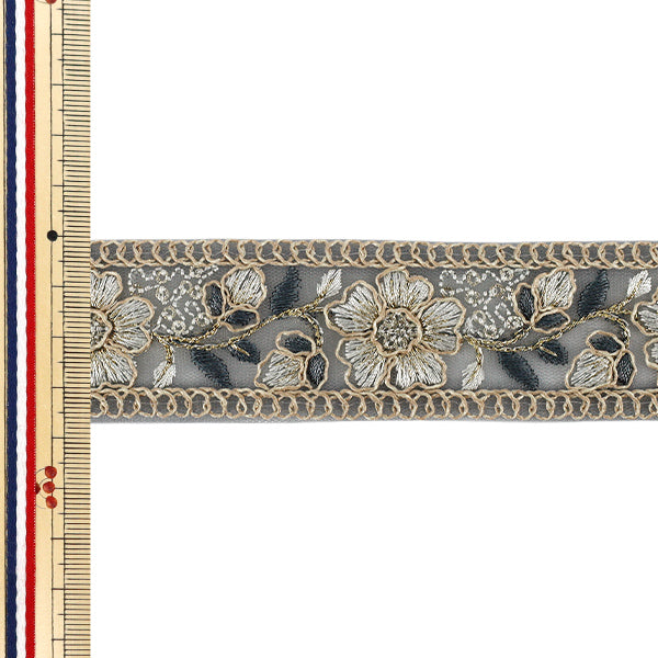 【数量5から】 手芸ブレード 『2026インド刺繍ブレード 約3.5cm幅 グレー M-5074E』