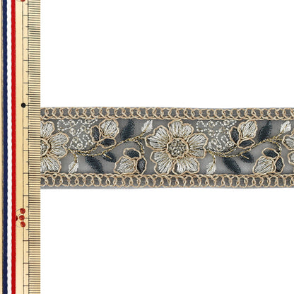 【数量5から】 手芸ブレード 『2026インド刺繍ブレード 約3.5cm幅 グレー M-5074E』