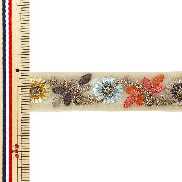 【数量5から】 手芸ブレード 『2026インド刺繍ブレード 約2.5cm幅 ベージュ M-5075A』