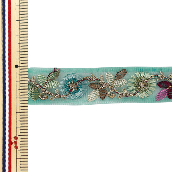 【数量5から】 手芸ブレード 『2026インド刺繍ブレード 約2.5cm幅 グリーン M-5075F』