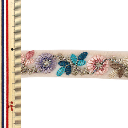【数量5から】 手芸ブレード 『2026インド刺繍ブレード 約2.5cm幅 ピンク M-5075J』