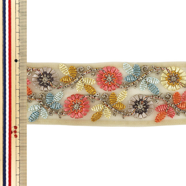【数量5から】 手芸ブレード 『2026インド刺繍ブレード 約4.5cm幅 ベージュ M-5103A』