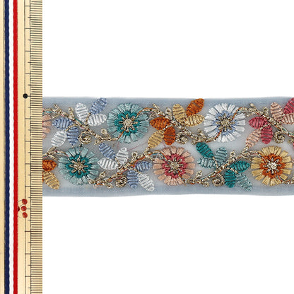 【数量5から】 手芸ブレード 『2026インド刺繍ブレード 約4.5cm幅 ブルー M-5103B』