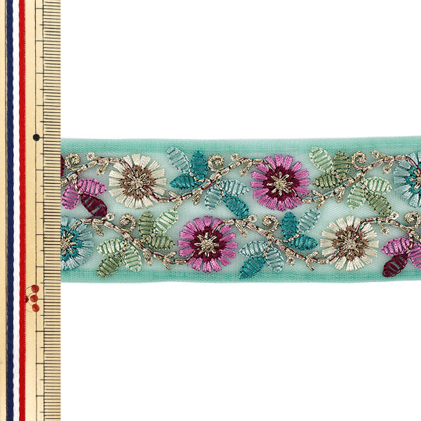 【数量5から】 手芸ブレード 『2026インド刺繍ブレード 約4.5cm幅 グリーン M-5103F』