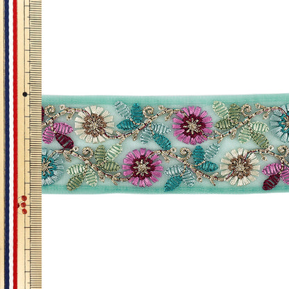 【数量5から】 手芸ブレード 『2026インド刺繍ブレード 約4.5cm幅 グリーン M-5103F』