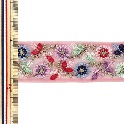 【数量5から】 手芸ブレード 『2026インド刺繍ブレード 約4.5cm幅 ピンク M-5103G』