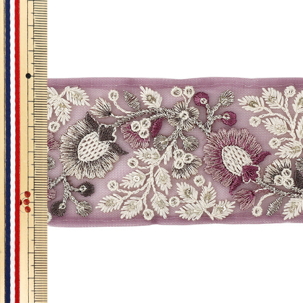 【数量5から】 手芸ブレード 『2026インド刺繍ブレード 約6cm幅 パープル M-5130D』