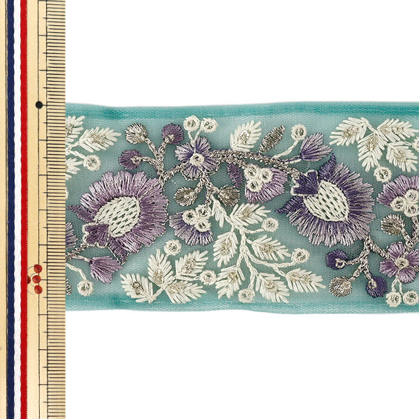 【数量5から】 手芸ブレード 『2026インド刺繍ブレード 約6cm幅 グリーン M-5130E』