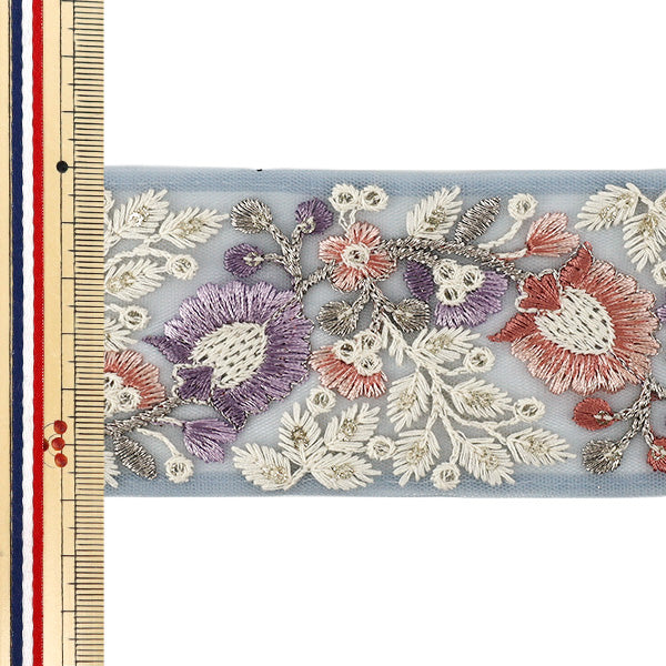 【数量5から】 手芸ブレード 『2026インド刺繍ブレード 約6cm幅 ブルー M-5130H』