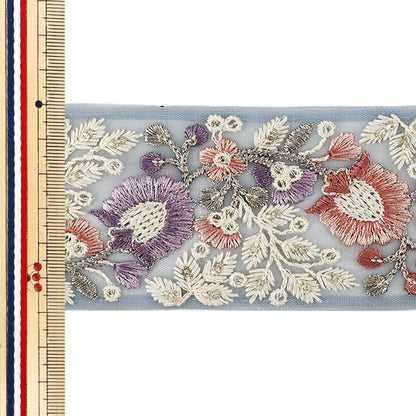 【数量5から】 手芸ブレード 『2026インド刺繍ブレード 約6cm幅 ブルー M-5130H』
