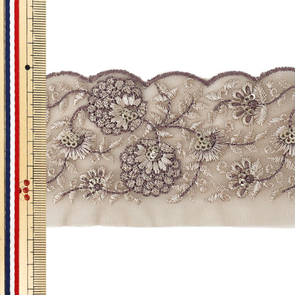 【数量5から】 手芸ブレード 『2026インド刺繍ブレード 約6.5cm幅 パープル M-5195B』