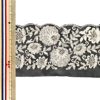【数量5から】 手芸ブレード 『2026インド刺繍ブレード 約6.5cm幅 ブラック M-5195F』