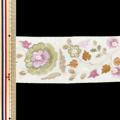 【数量5から】 手芸ブレード 『2026インド刺繍ブレード 約5.7cm幅 ホワイト×グリーン M-5157A』