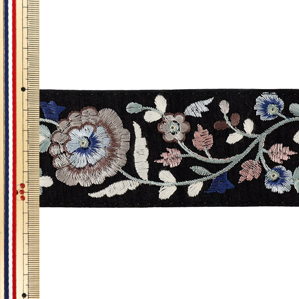 【数量5から】 手芸ブレード 『2026インド刺繍ブレード 約5.7cm幅 ブラック×ブルー M-5157D』