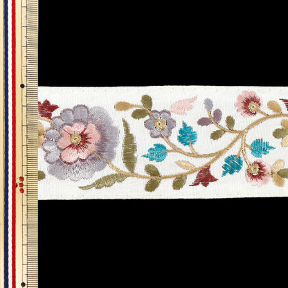 【数量5から】 手芸ブレード 『2026インド刺繍ブレード 約5.7cm幅 ホワイト×グレー M-5157Q』