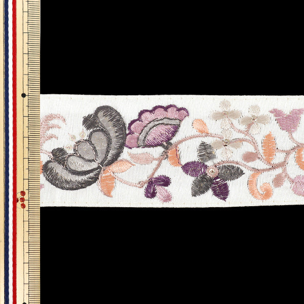【数量5から】 手芸ブレード 『2026インド刺繍ブレード 約5.3cm幅 ホワイト×パープル M-5162O』