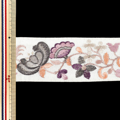 【数量5から】 手芸ブレード 『2026インド刺繍ブレード 約5.3cm幅 ホワイト×パープル M-5162O』