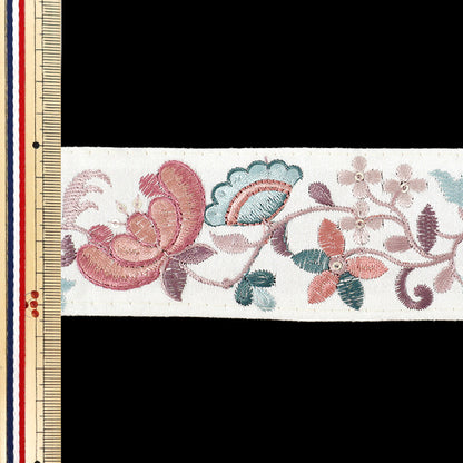 【数量5から】 手芸ブレード 『2026インド刺繍ブレード 約5.3cm幅 ホワイト×ピンク M-5162M』