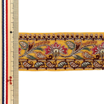 【数量5から】 手芸ブレード 『2026インド刺繍ブレード 約4cm幅 イエロー 48586D』