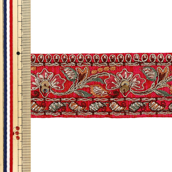 【数量5から】 手芸ブレード 『2026インド刺繍ブレード 約4cm幅 レッド 48586E』
