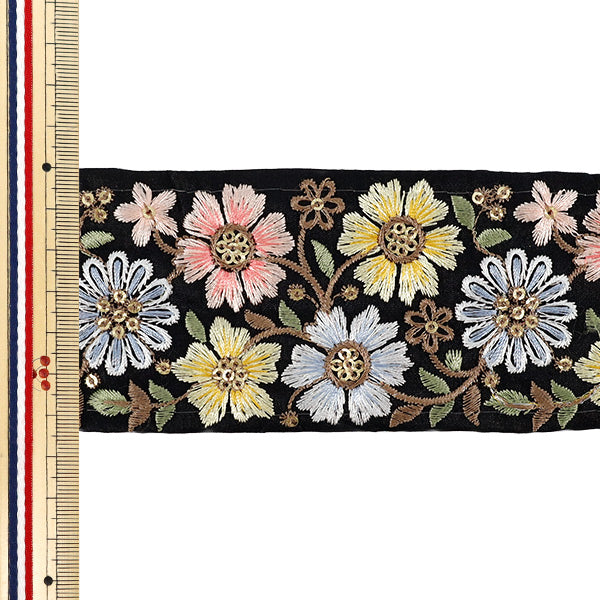 【数量5から】 手芸ブレード 『2026インド刺繍ブレード 約6.3cm幅 ブラック×イエロー 48608C』