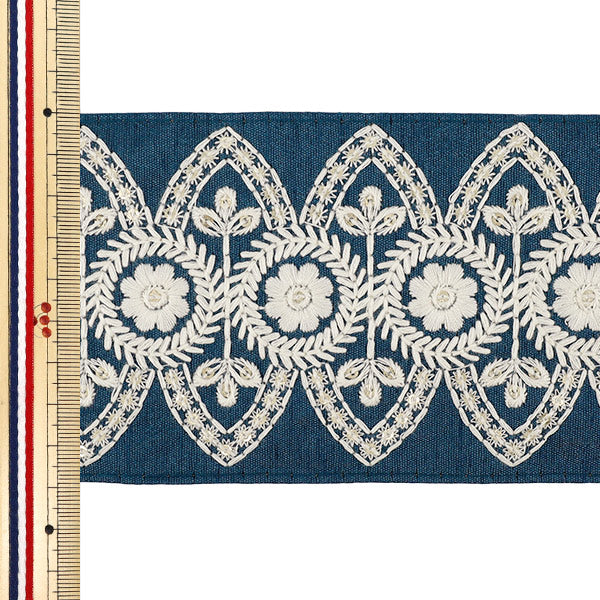 【数量5から】 手芸ブレード 『2026インド刺繍ブレード 約9cm幅 ブルー M-5178F』