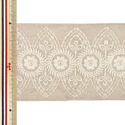 【数量5から】 手芸ブレード 『2026インド刺繍ブレード 約9cm幅 ベージュ M-5178G』