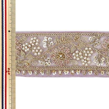 【数量5から】 手芸ブレード 『2026インド刺繍ブレード 約5.5cm幅 パープル×ゴールド 48598D』