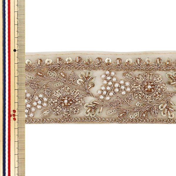 【数量5から】 手芸ブレード 『2026インド刺繍ブレード 約5.5cm幅 ホワイト×ゴールド 48598H』
