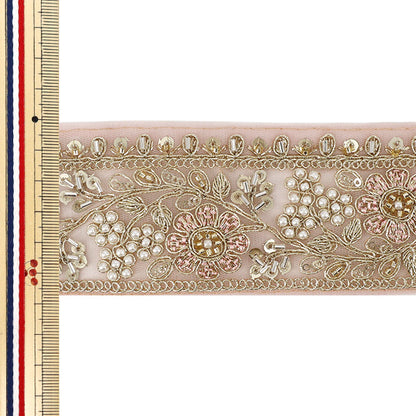 【数量5から】 手芸ブレード 『2026インド刺繍ブレード 約5.5cm幅 ピンク×ゴールド 48598O』