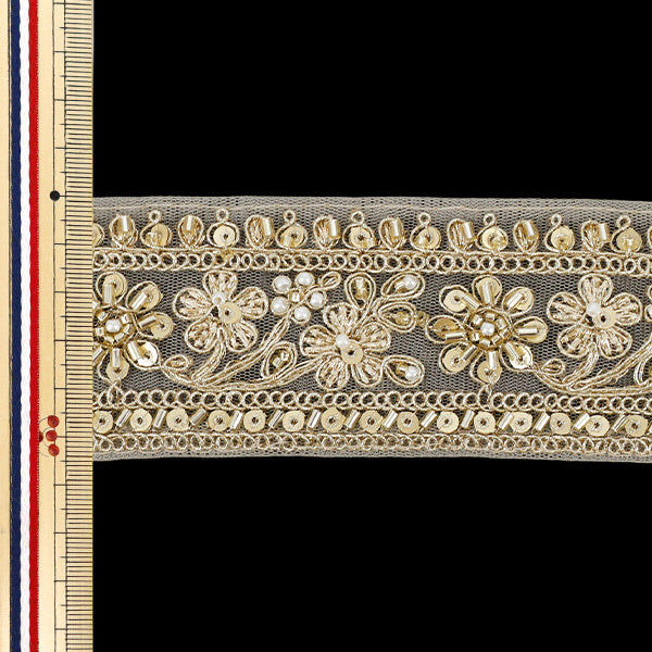 【数量5から】 手芸ブレード 『2026インド刺繍ブレード 約5.5cm幅 ホワイト×ゴールド 48609B』