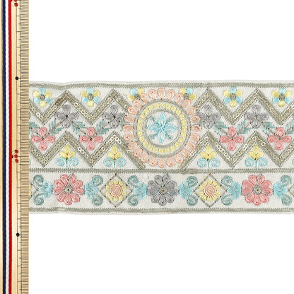 【数量5から】 手芸ブレード 『2025インド刺繍ブレード 約8.5cm幅 ホワイト M-1304A』