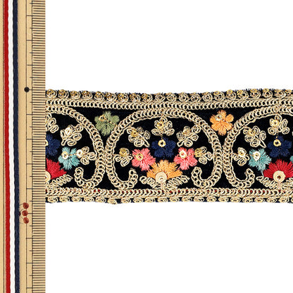 【数量5から】 手芸ブレード 『2026インド刺繍ブレード 約4.5cm幅 ネイビー×ゴールド 45711#1』