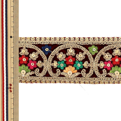 【数量5から】 手芸ブレード 『2026インド刺繍ブレード 約4.5cm幅 ワイン×ゴールド 45711#2』
