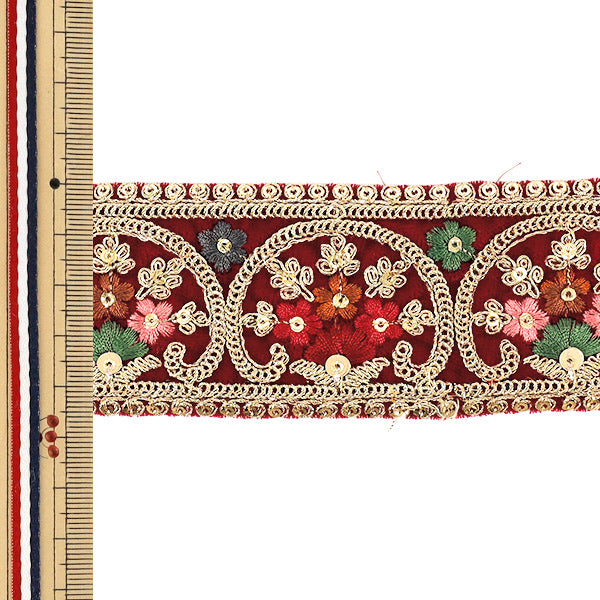【数量5から】 手芸ブレード 『2026インド刺繍ブレード 約4.5cm幅 ピンク×ゴールド 45711#4』