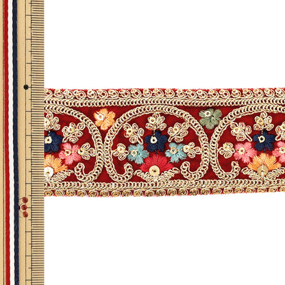 【数量5から】 手芸ブレード 『2026インド刺繍ブレード 約4.5cm幅 レッド×ゴールド 45711#6』