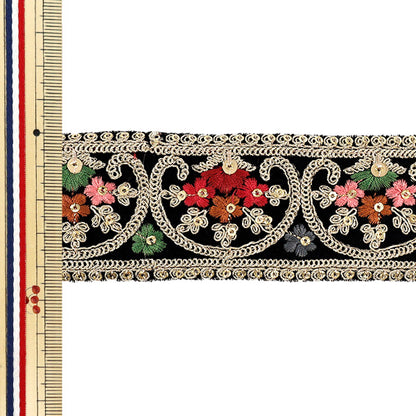 【数量5から】 手芸ブレード 『2023インド刺繍ブレード 約4.5cm幅 ブラック 45711#7』