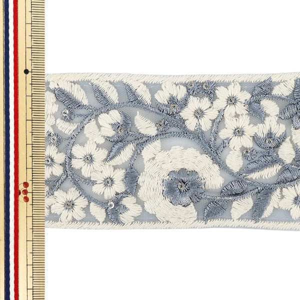 【数量5から】 手芸ブレード 『2023インド刺繍ブレード 約6.5cm幅 ブルー 711#2』