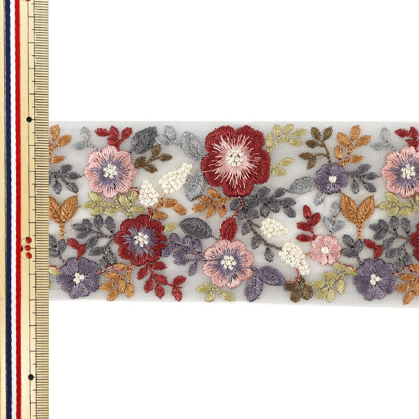 【数量5から】 手芸ブレード 『2023AWインド刺繍ブレード 約7cm幅 グレー 45063#7』