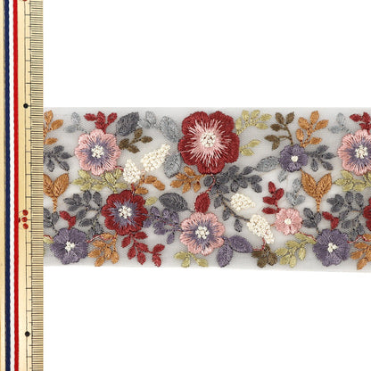 【数量5から】 手芸ブレード 『2023AWインド刺繍ブレード 約7cm幅 グレー 45063#7』