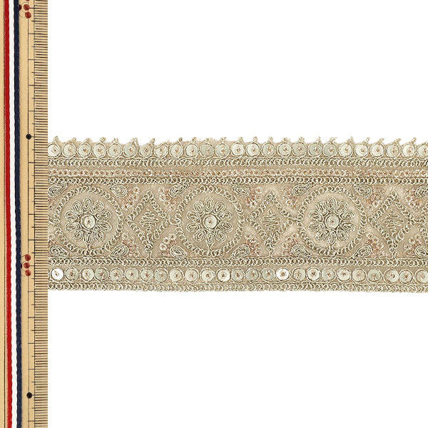 【数量5から】 手芸ブレード 『2026インド刺繍ブレード 約6cm幅 イエローゴールド 45425#1』