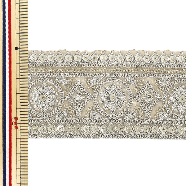 【数量5から】 手芸ブレード 『2022インド刺繍ブレード 約6cm幅 ベージュ 45425#3』