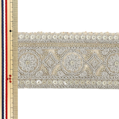 【数量5から】 手芸ブレード 『2022インド刺繍ブレード 約6cm幅 ベージュ 45425#3』