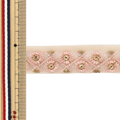 【数量5から】 手芸ブレード 『2026インド刺繍ブレード 約2cm幅 ピンク 158M』