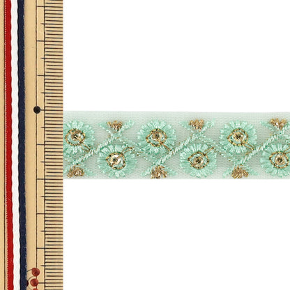 【数量5から】 手芸ブレード 『2026インド刺繍ブレード 約2cm幅 グリーン 158P』